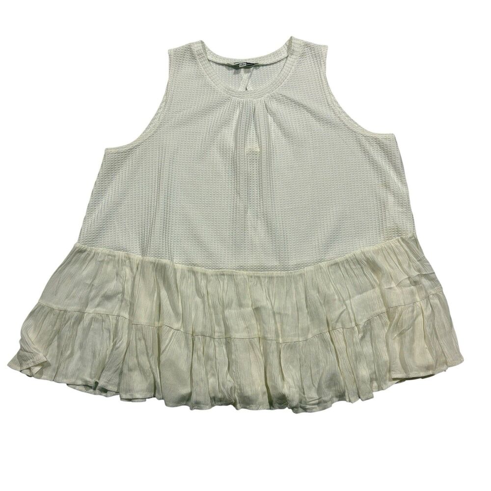 Davi & Dani Women's Large Sleeveless Boho Ruffle Tiered Top Ivory Textured